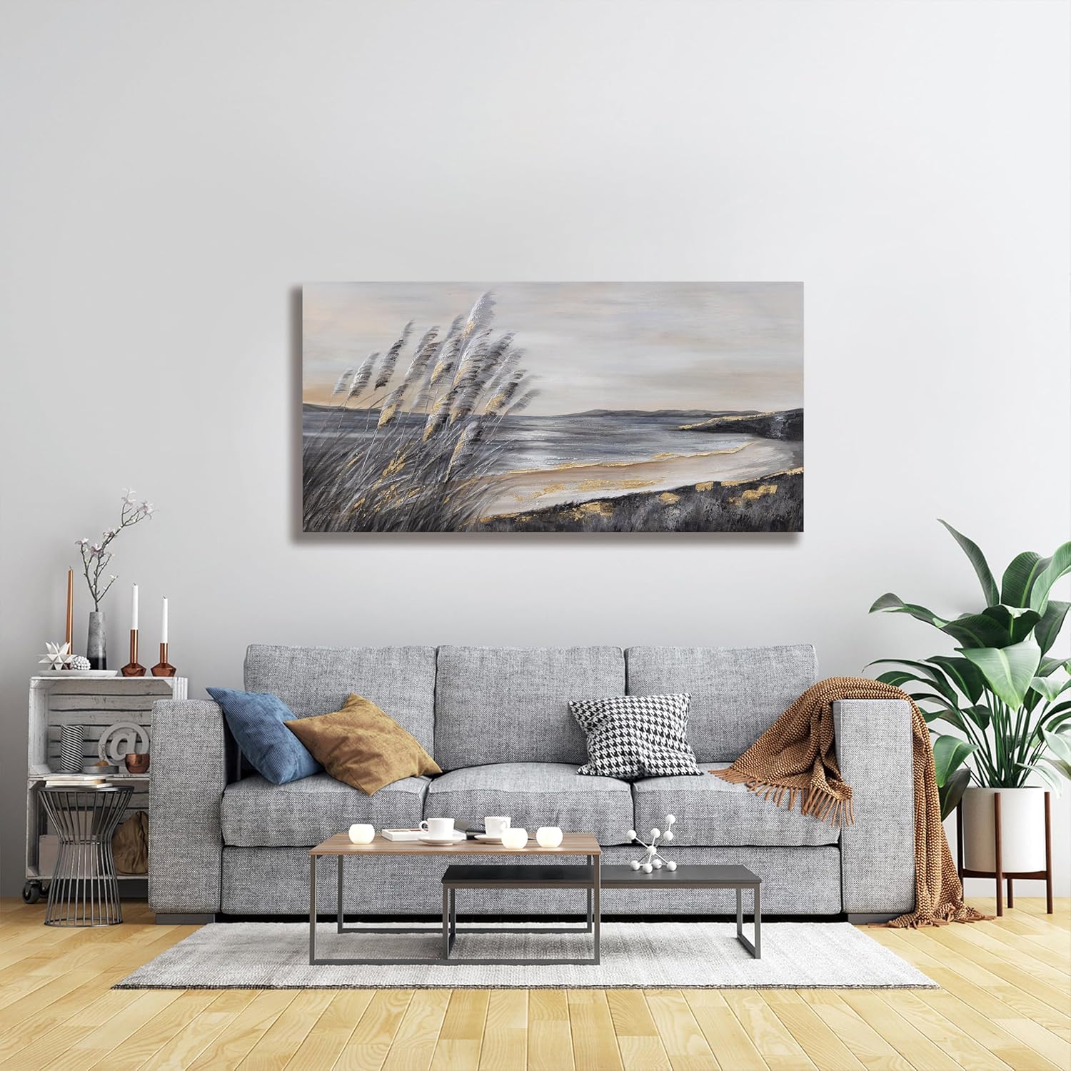 Yuaxker Ocean Art Wall Decor Grey and Gold Ocean Wall Art Large Modern Prints Trendy Canvas Painting for Living Room, Bedroom, Dining Room Office Home Decor 30x60 inch