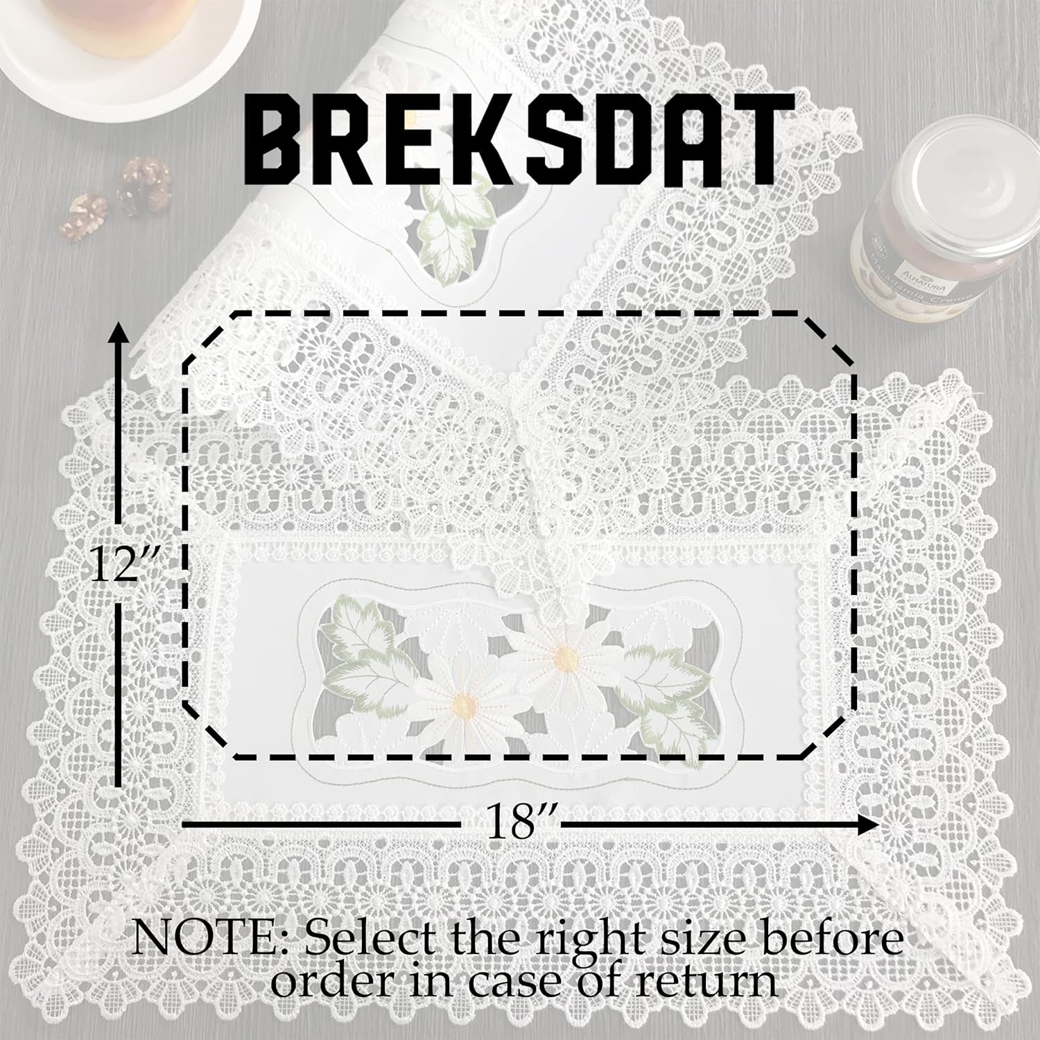 Embroideried Table Cloth Cover Decor Lace Dustproof Wrinkle Free Washable Spring Floral Rectangle Kitchen Dining Holiday Birthday Wedding Farmhouse Party (H19179-1-white, 12 * 18 Inch-6pcs)