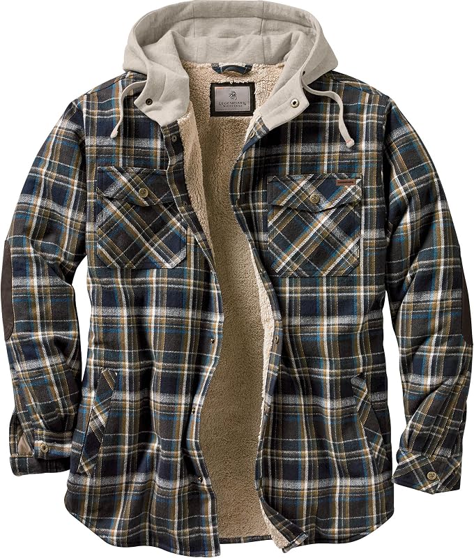Legendary Whitetails Mens Hooded Plaid Flannel Berber Lined Shirt Jacket