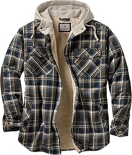 Legendary Whitetails Men's Hooded Shirt Jacket Plaid Flannel Berber Lined Polyfill Insulated