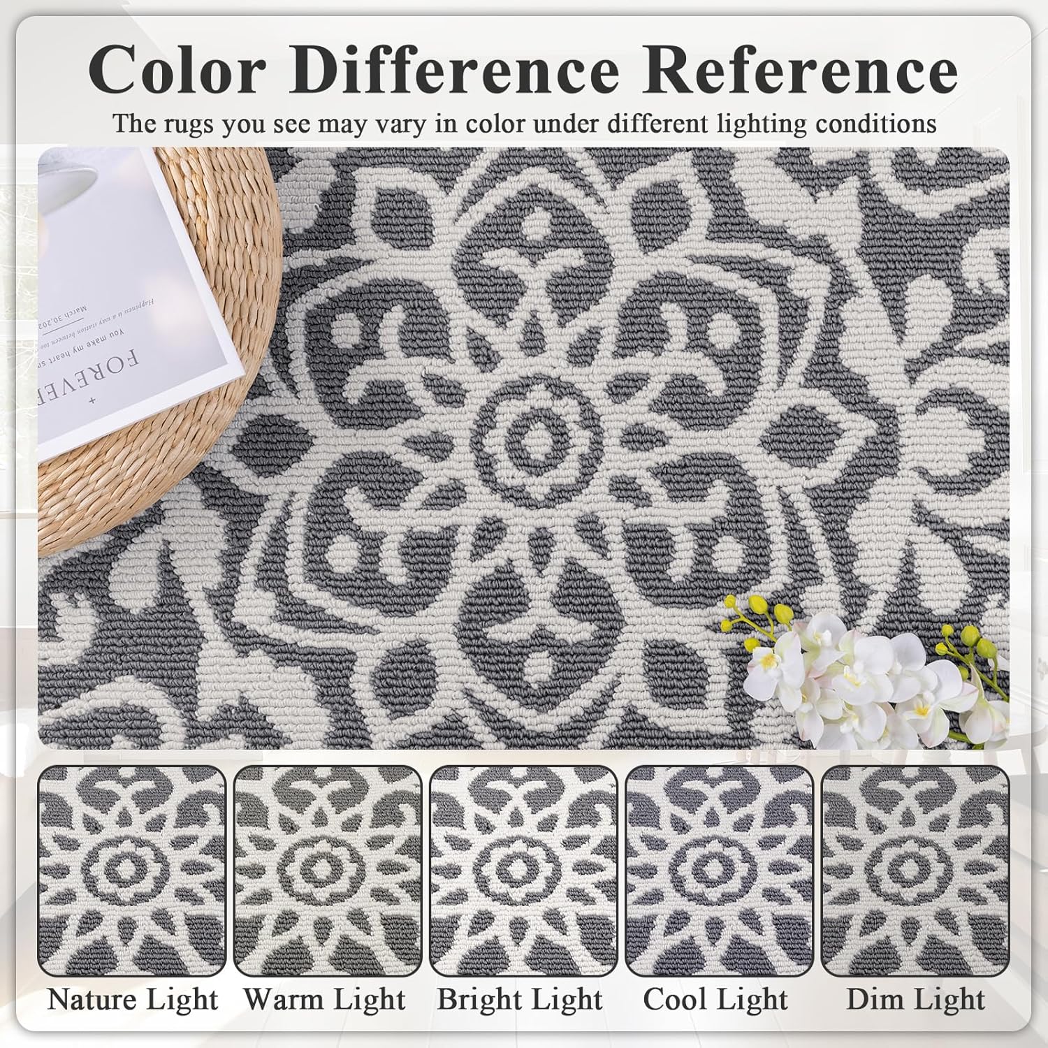 U'Artlines 2 x 6 ft Hallway Runner Rug, Washable Non Slip Kitchen Rug with Rubber Backing, Low Pile Carpet Runners for Entryway Bedroom Laundry Room Living Room Farmhouse Floor Mat(Grey)