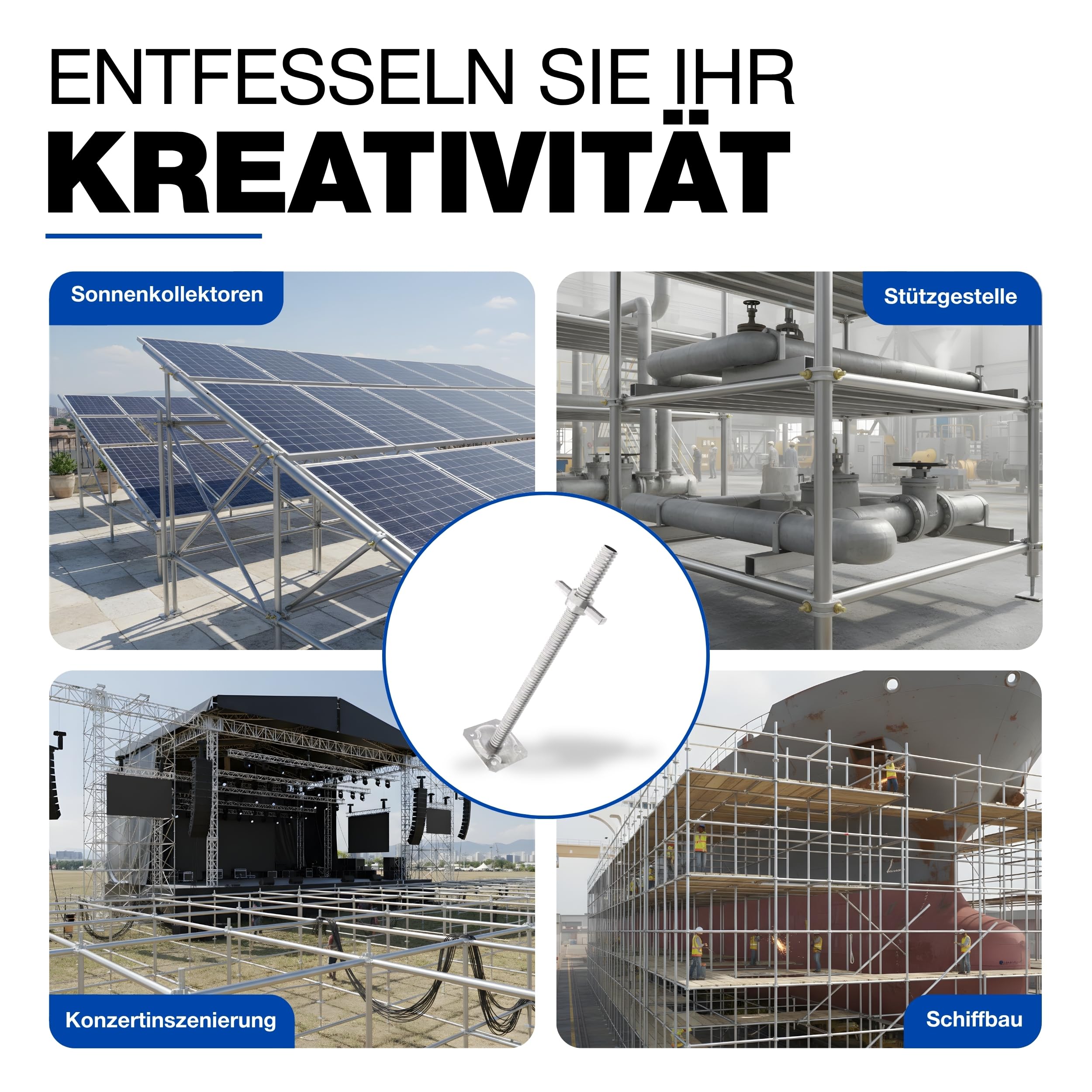 GeZu Impex Gerüstspindel Galvanisch Verzinkt 500 mm Ø 38 mm Spindelfuß Gerüstfüße Gewindefußplatte
