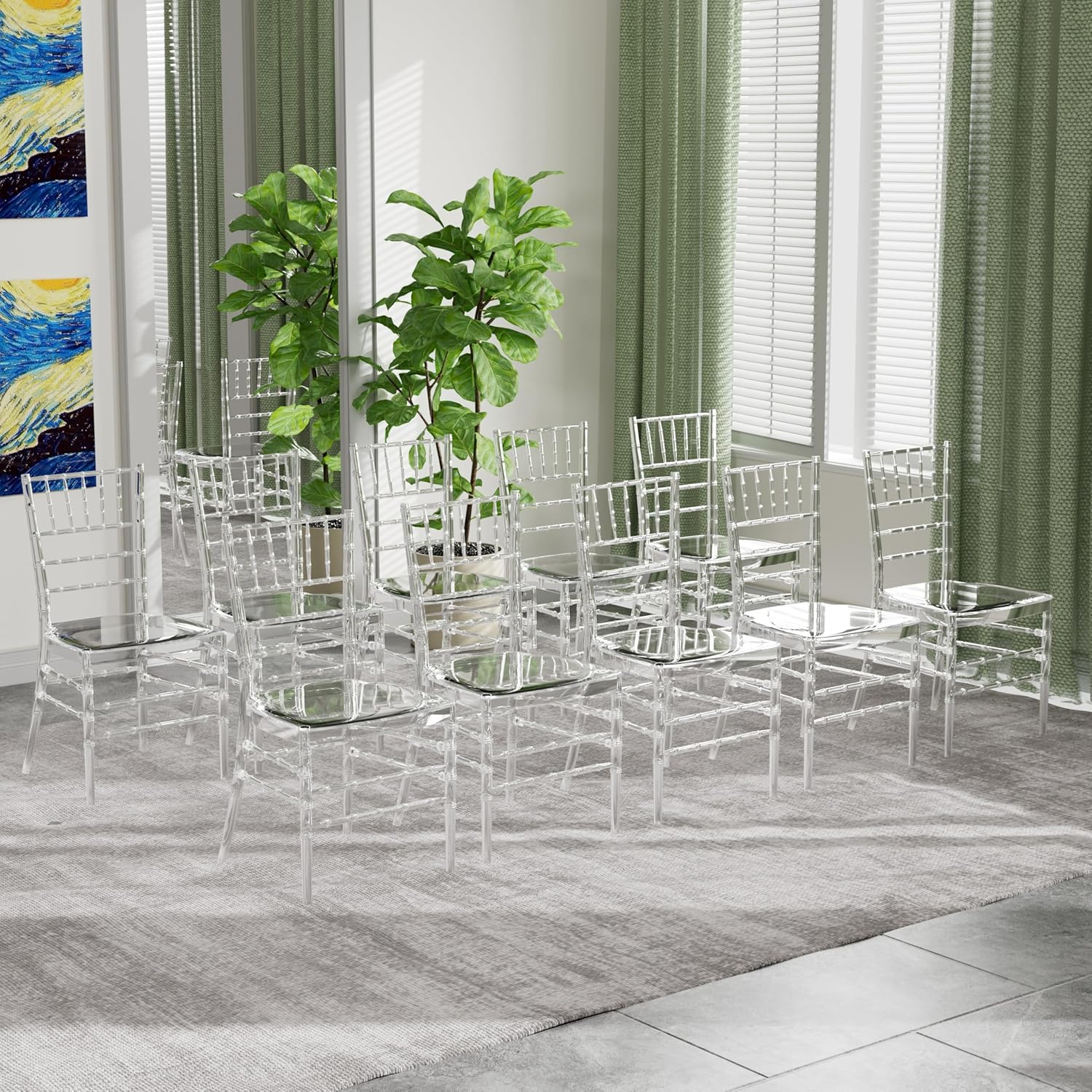 Clear Acrylic Chiavari Chairs, Modern Dining Chairs Set of 10, Accent Event Ghost Chairs for Wedding Party Event Reception