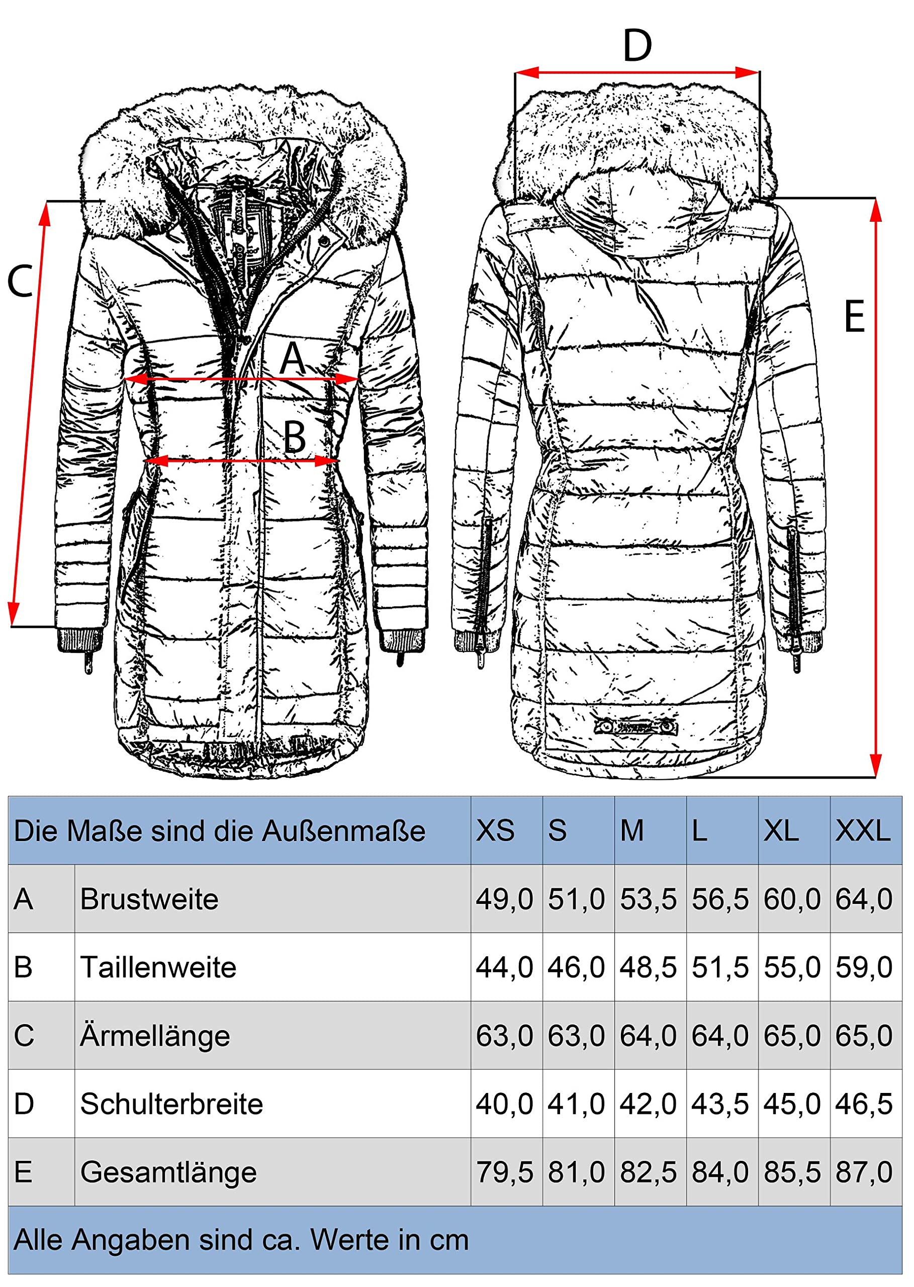 Navahoo Papaya Abrigo Guateado extralargo de Invierno para Mujer con Capucha de Pelo sintético 12 Colores XS-XXL