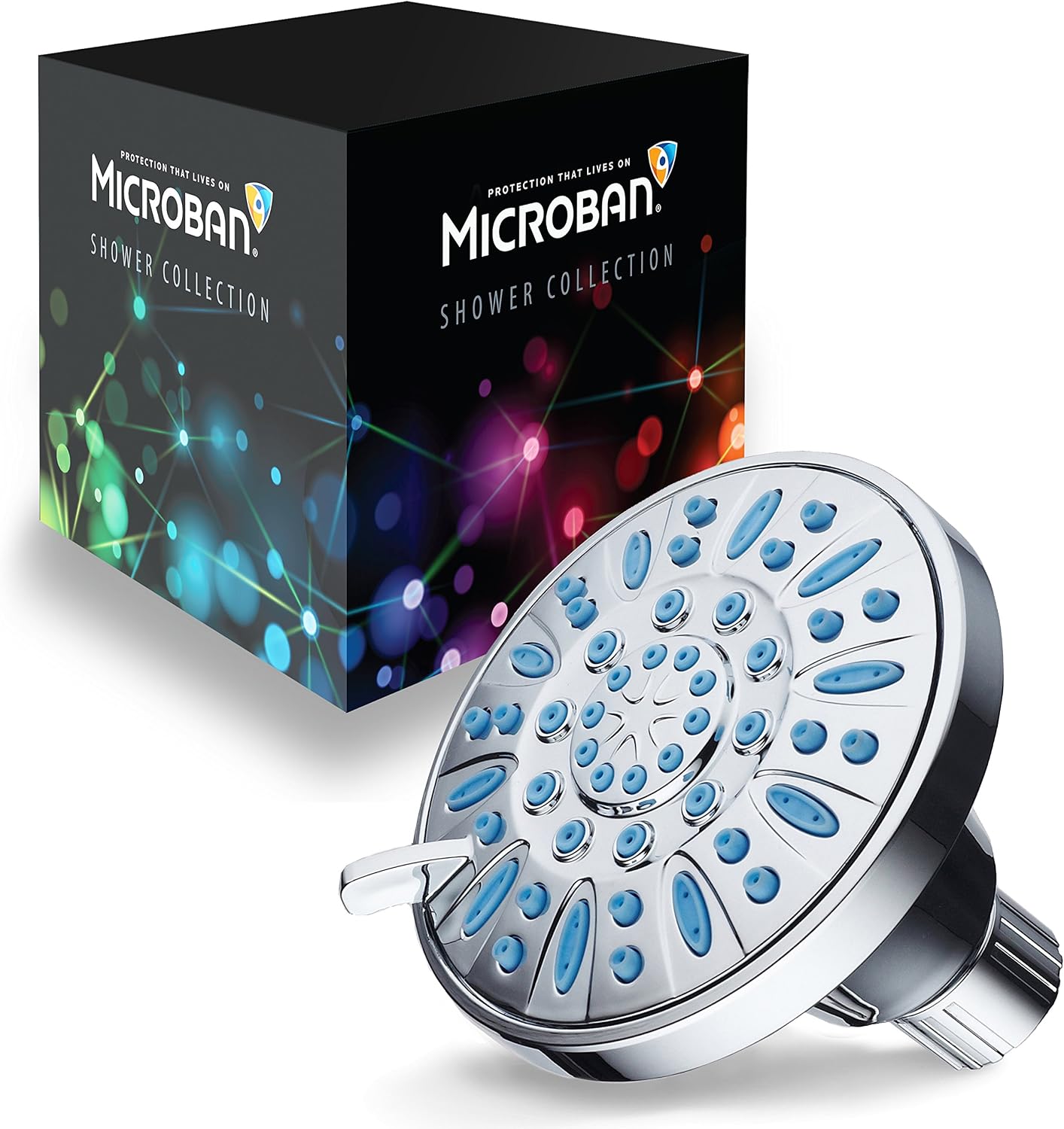 AquaDance Anti-Clog High-Pressure 6-setting Shower Head with Nozzle Protection from Growth of Grime for Stronger Shower! (Chrome/Wave Blue Jets)