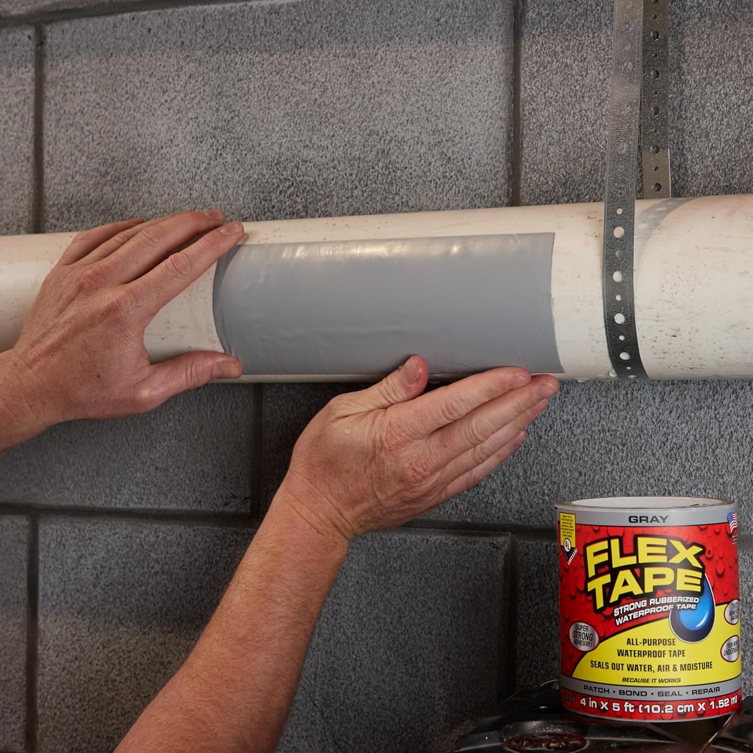 Flex Tape, Original Thick Flexible Rubberized Waterproof Tape - Seal and Patch Leaks, Works Underwater, Indoor Outdoor - Home RV Roof Plumbing and Pool Repairs, Gray, 4 in x 5 ft, Pack of 1