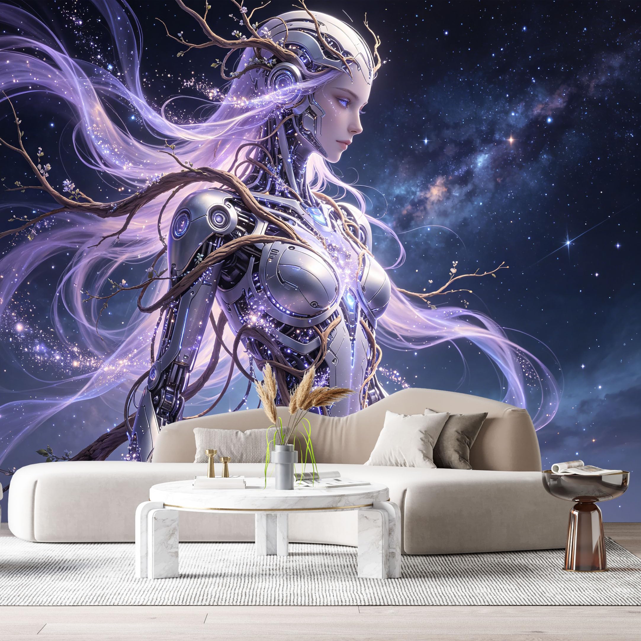 Custom Size Wall Murals Futuristic SciFi Abstract Cybernetic Goddess Galaxy Starry Night Modern Contemporary SelfAdhesive Wall Fabric Removable Wallpaper for Living Room