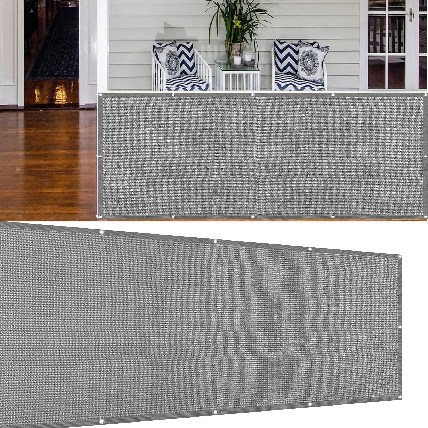 AEREY Balkonabdeckung 90x650cm | Sichtschutz Für Balkon & Terrasse | Mit Ösen & Kordel | Hellgrau