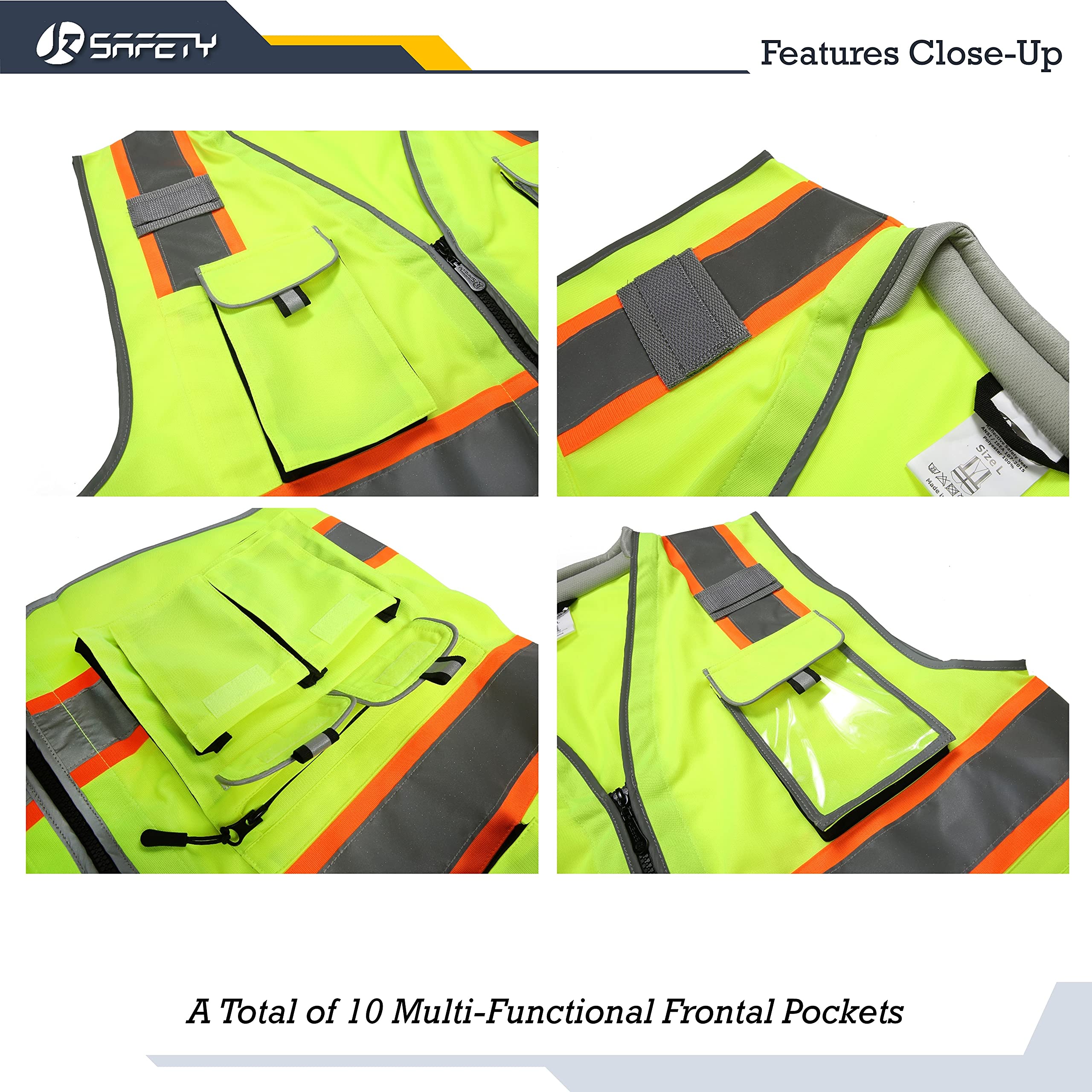 PACIFIC High Visibility Safety Vest – ANSI Class 2, Yellow, X-Large, With Zipper, 360° Reflective Strips & Multiple Pockets