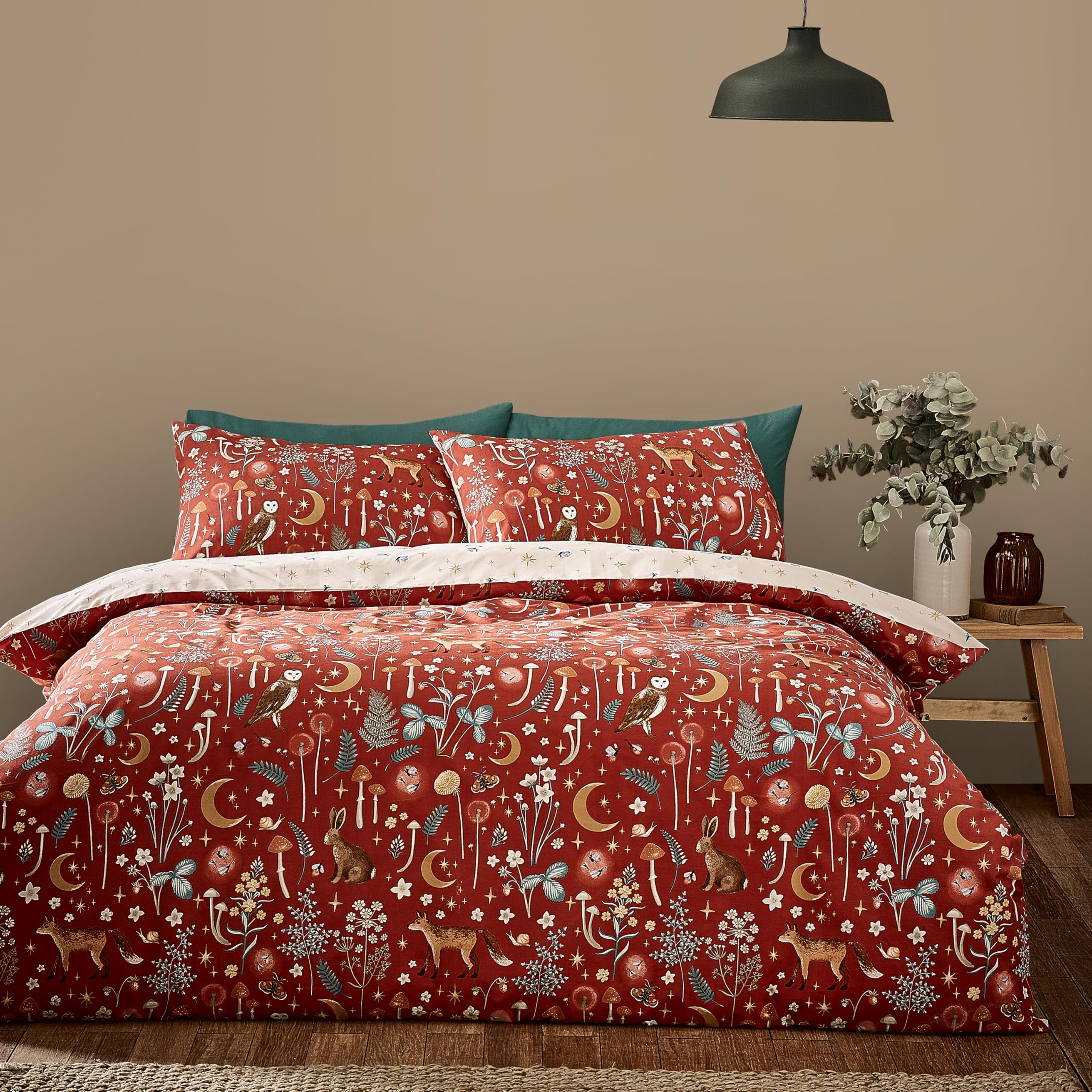 Catherine Lansfield Enchanted Twilight Animals Reversible King Duvet Cover Set including Pillowcases Burnt Orange