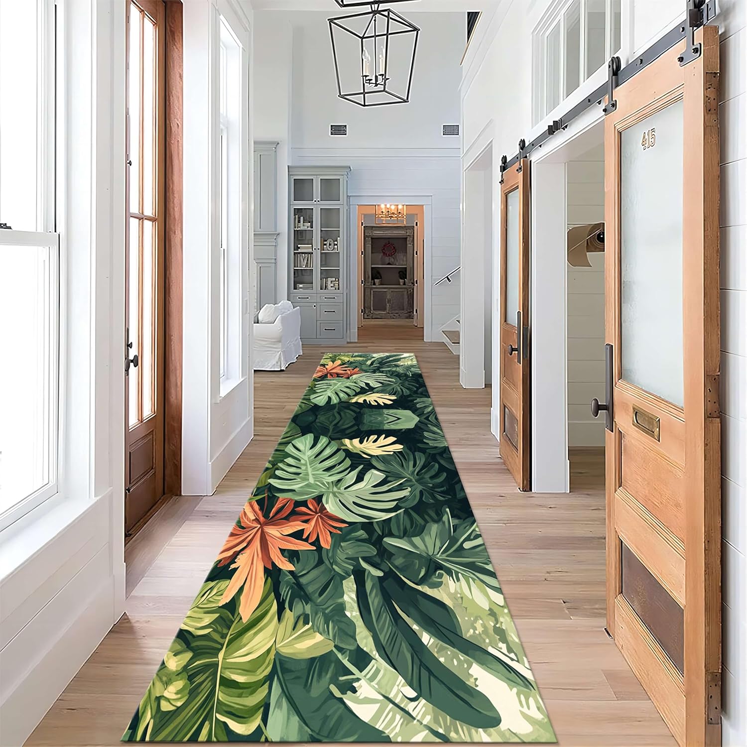 Tropical Leaves Runner Rug, 2x6ft, Hawaiian Bohemian Palm Leaf Monstera Plant Runner Hallway Rug, With Rubber Backing Green Leaf Soft Floor Rug for Bedroom Kitchen Dining Room Laundry Room - Green