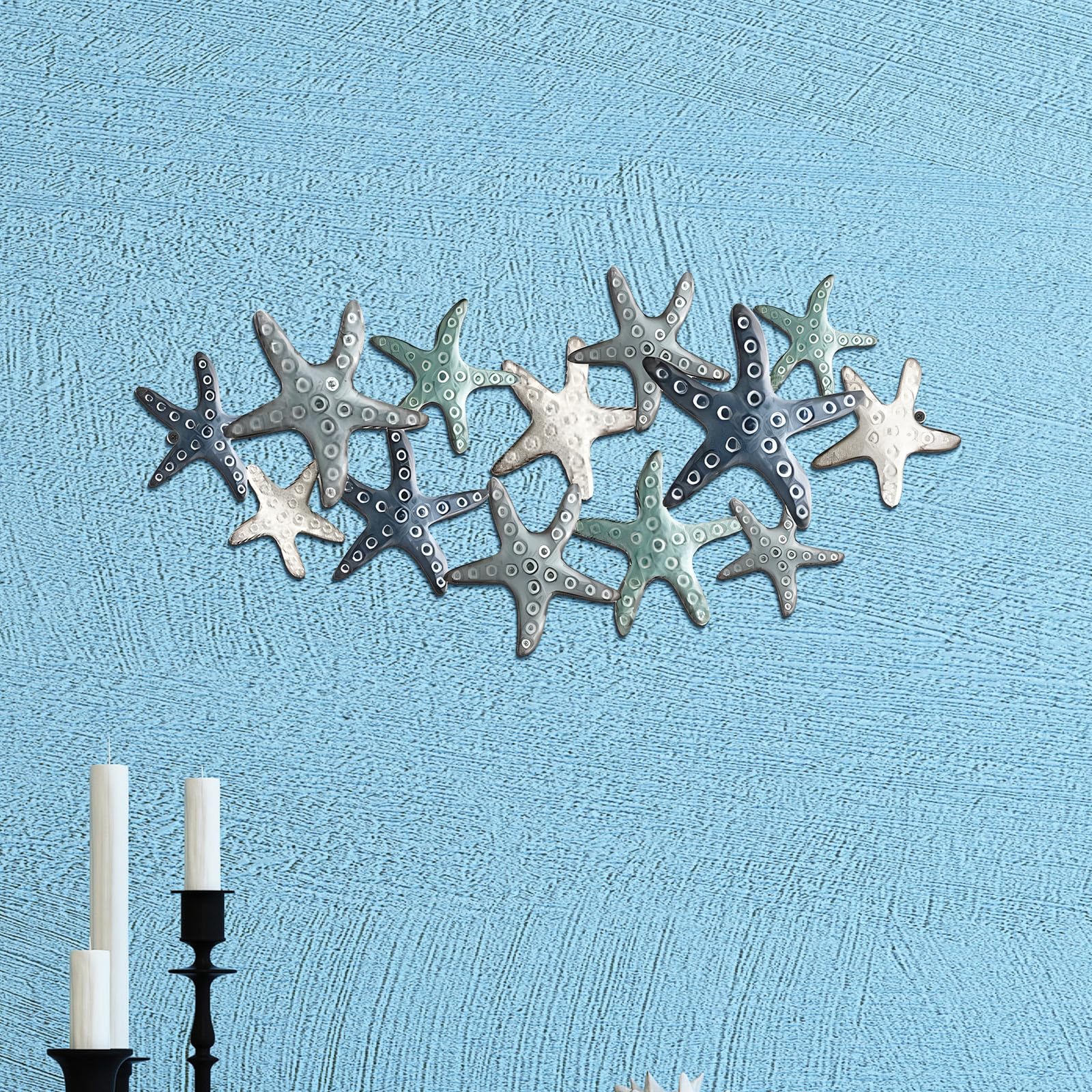 Pinkunn Metal Beach Wall Decor Hanging Starfish Metal Sculpture Rustic ...