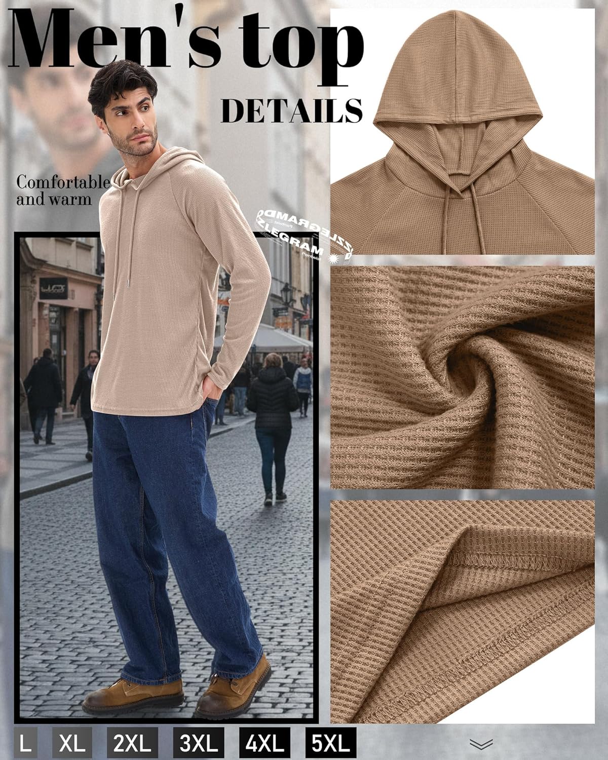 3 Pack Men's Big and Tall Hoodies Sweatshirts Waffle Knit Long Raglan Sleeve Casual Pullover Drawstring Shirts - Image 5