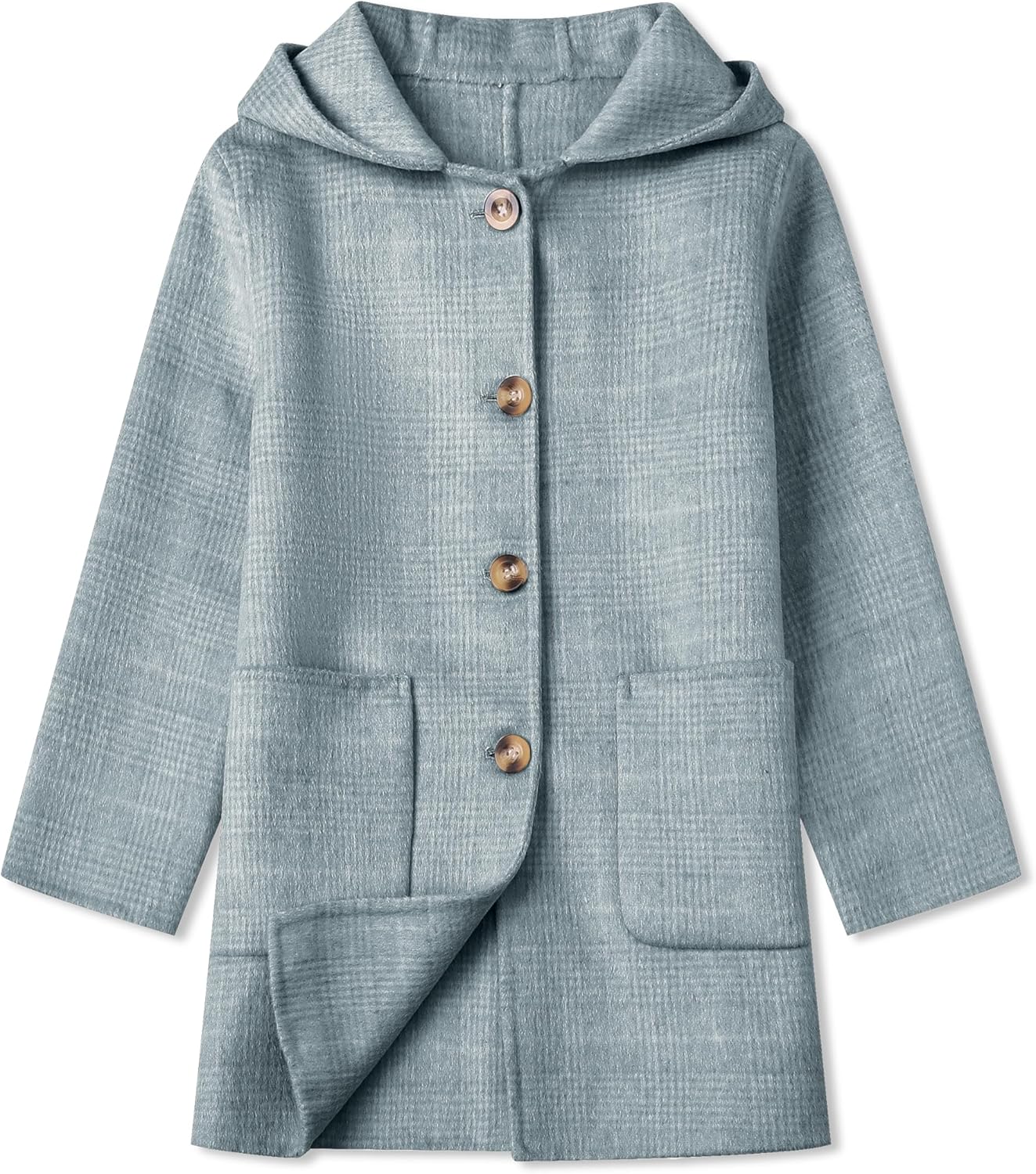 Cromoncent Girls Plaid Dress Coat Wool Single Breasted Fall Winter Outerwear with Hood, 2-12 Years