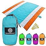 ECCOSOPHY Sandproof Beach Blanket - Oversized Sand Free Beach Mat 9\'x10\' - Lightweight Outdoor Picnic Blanket Anchored with 4 Corner Sand Pockets & Plastic Stakes - Heat Proof, Quick Drying & Compact