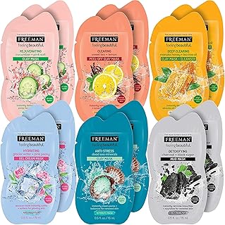 Freeman Facial Mask Variety Set: Clay, Peel-Off, Gel, & Mud Face Masks, Clearing, Hydrating, Detoxifying & Rejuvenating Skincare Essentials, Variety Set, Travel Facial Masks, 12 Count