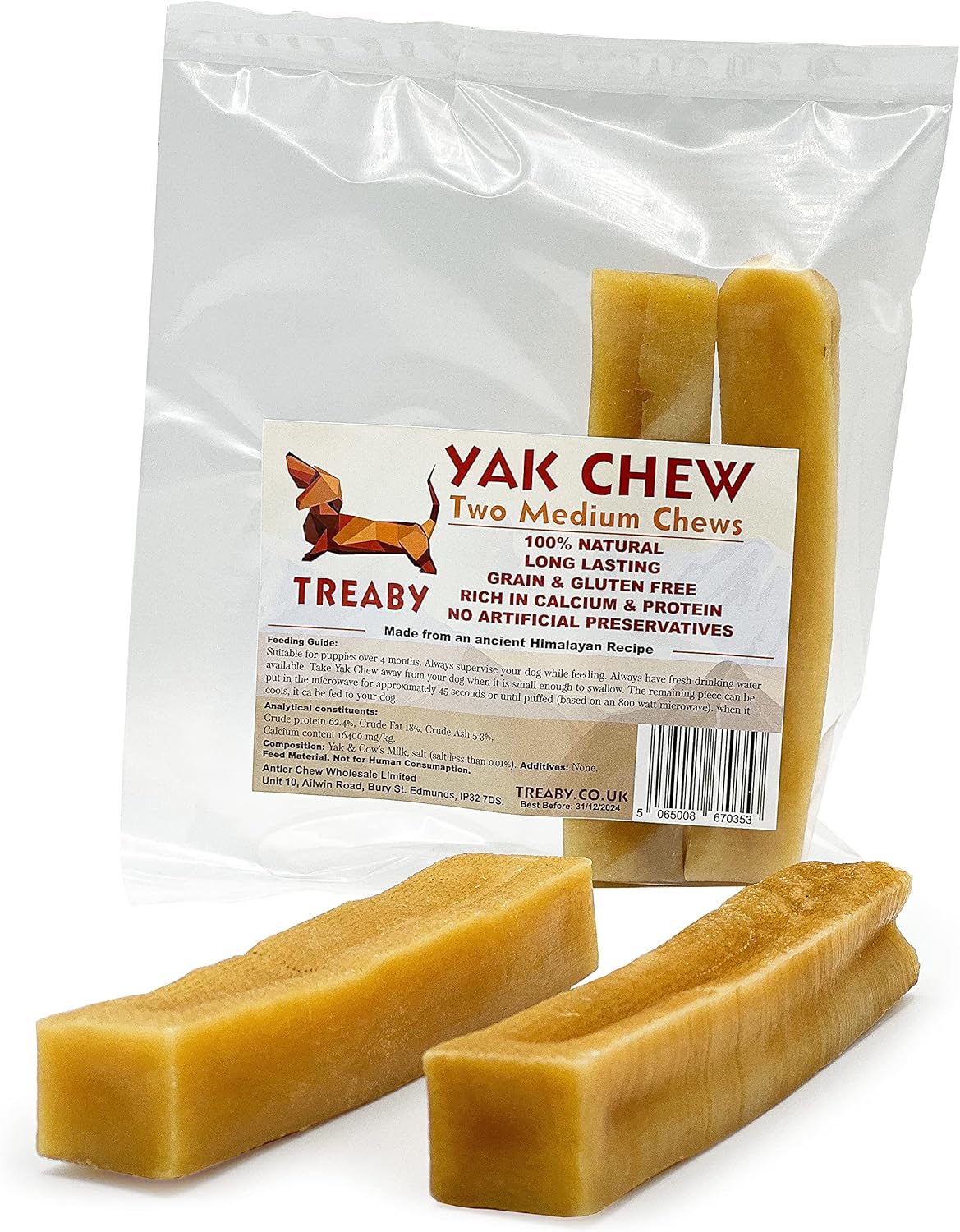 Treaby Himalayan Yak Chews for Dogs & Puppies 2Pk Yak Milk Chews