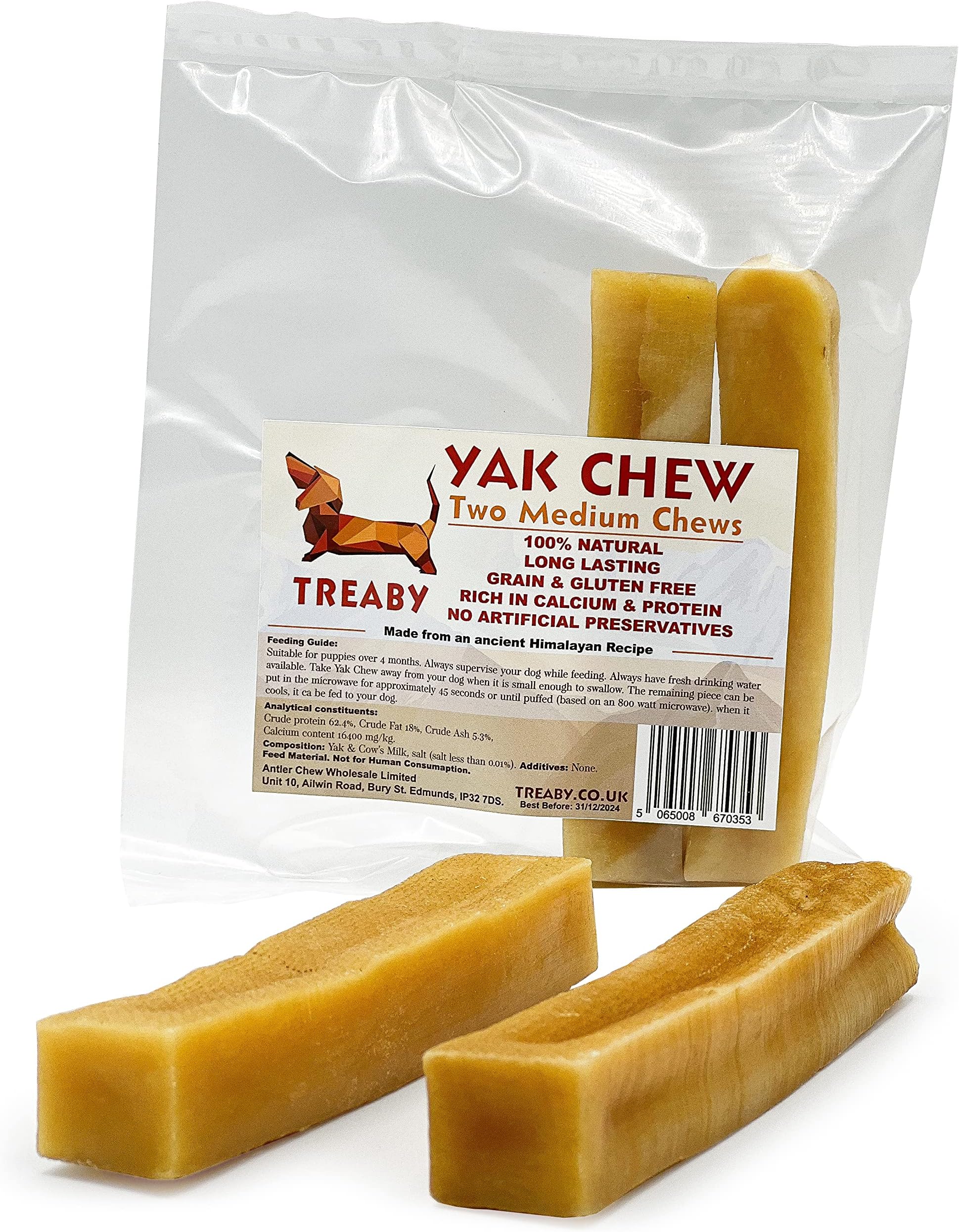 Himalayan Yak Milk Chews – Medium Dental Sticks for Dogs & Puppies (2 Pack, 79–90g each, 13cm) | Long-Lasting Natural Dog Treats | Grain-Free, Protein-Rich & Healthy Chews for Dental Support