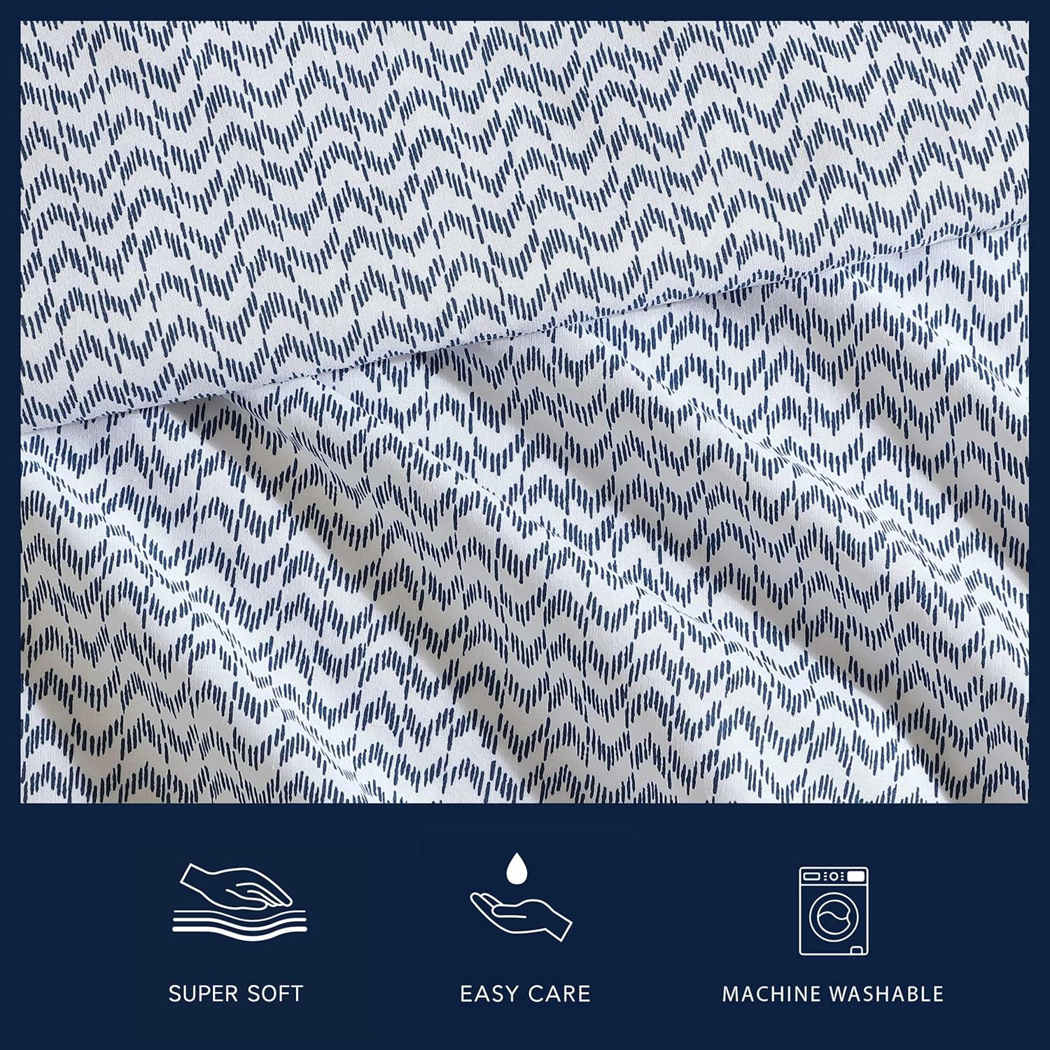 Twin XL Blue Ikat Wave Cotton Percale Bedding Set