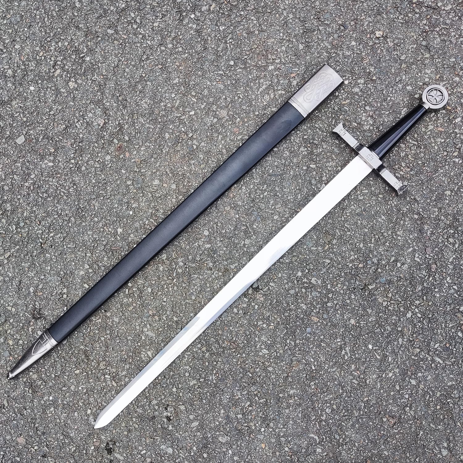 Stainless Steel Medieval Cross Crusader Knight Templar Sword for Collection, Cosplay, Display-33.9 Inch