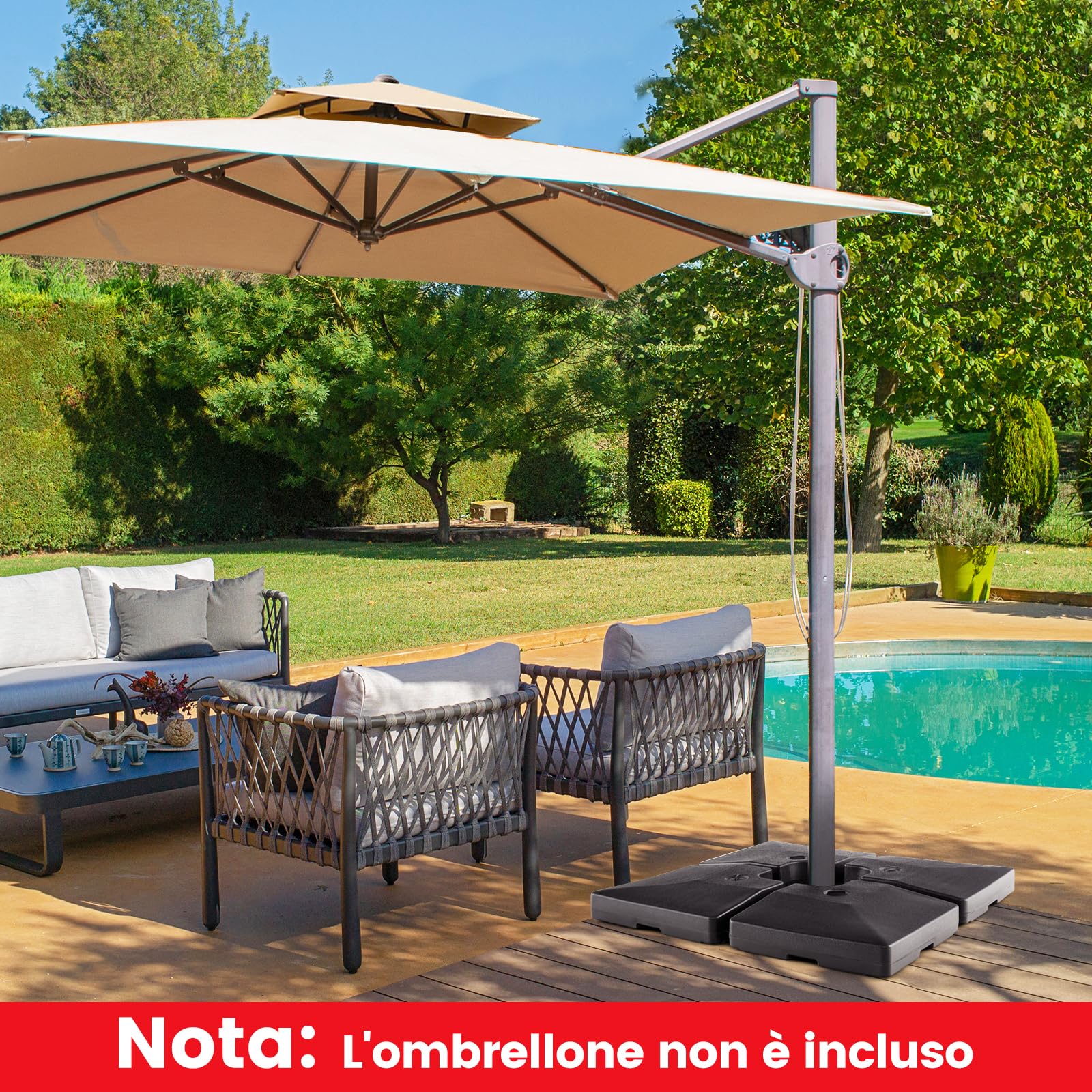 COSTWAY Base Ombrellone Riempibile a 4 Blocchi da 20 Litri, Base per Ombrellone Decentrato con Blocchi Riempibili di Acqua/Sabbia, Pesi per Ombrellone da Giardino Terrazzo Bordo Piscina, Fino 128 kg