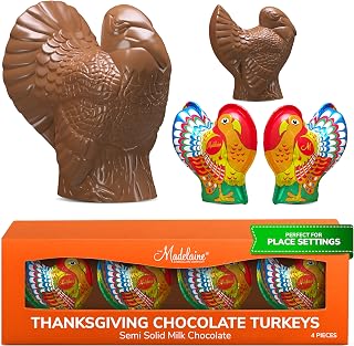 Madelaine Milk Chocolate Turkey Candy Gift Box – 4 Piece Foil-Wrapped Thanksgiving Chocolates – Festive Fall Holiday Treats & Décor – 1 oz Each (4oz Total)