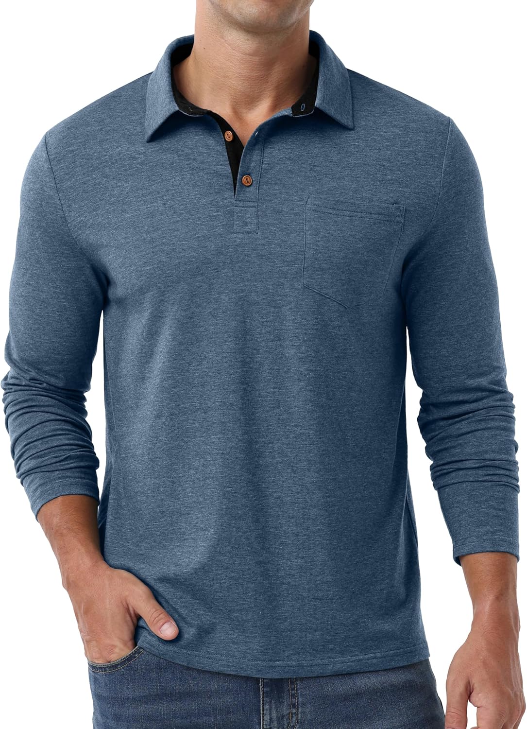 Sailwind Mens Long Sleeve Polo Shirts Button Casual Tee Cotton Collared Golf T Shirts with Pocket - Image 4
