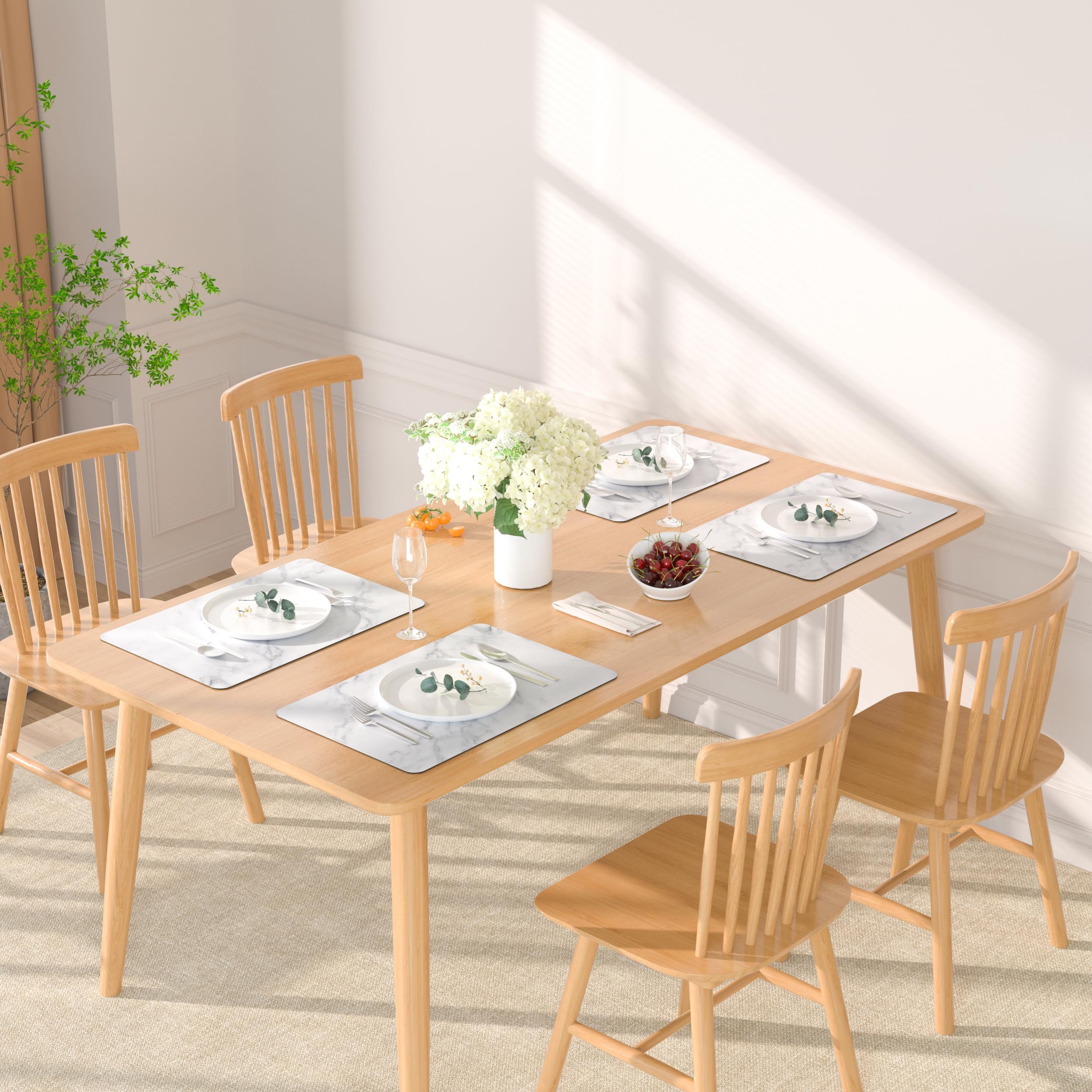 QIYI Lot de 6 sets de table en cuir synthétique de 30,5 x 45,7 cm - Résistants à la chaleur et antidérapants - Imperméables et lavables - Décoration de table de fête - Marbre blanc