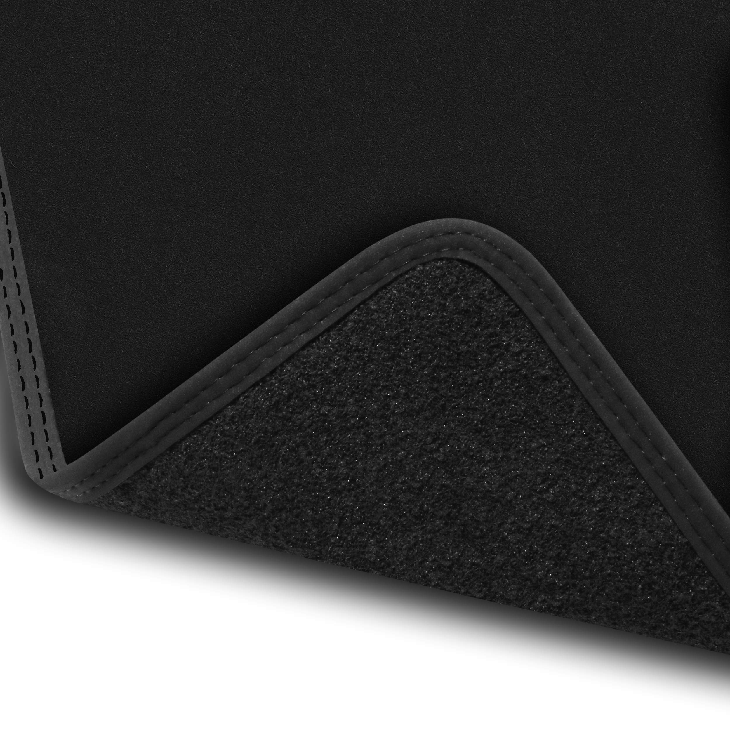 Bär-AfC Auto Fußmatten Premium passend für Renault Trafic 2002-2014 Einzel-/DoppelSB, Autoteppiche Velours Schwarz, Nubuk Band Schwarz, Doppelnaht Schwarz + Schwarz, Set 2-teilig, RE03343n