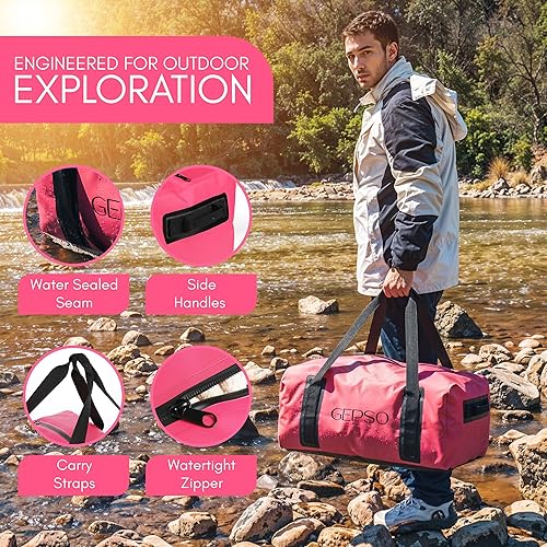 Miniatura 2 de Bolsa de lona impermeable de 50 litros Bolsa seca resistente con parte superior con cremallera, bolsillos interiores y asas reforzadas Bolsa de