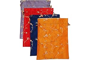 4 Pieces Embroidered Silk Flower Jacquard Cloth Gift Bags