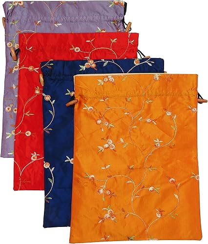 4 bolsas de viaje jacquard bordadas con diseño de flores de seda, bolsas de ropa interior, bolsas de lavandería, bolsas de zapatos para