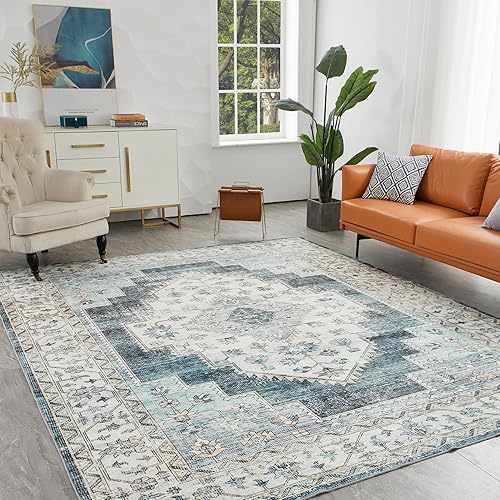 Miniatura 7 de Auemtyn Alfombra de área para sala de estar, alfombra lavable de 4 x 6 pies con respaldo antideslizante, alfombra de pelo bajo para dormitorio,