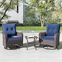 Kullavik Outdoor Swivel Chairs Set of 2,Patio Wicker Rocker Chairs with 4" Thick Cushions and Side Table,Patio Conversation Furniture Set for Patio Porch Deck Backyard,NavyBlue