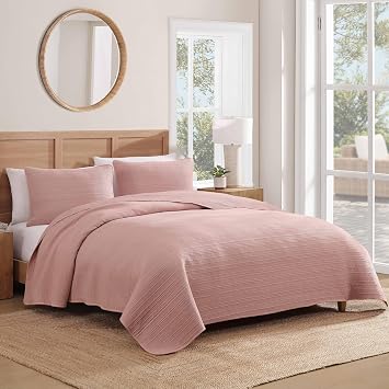 CARIBBEAN JOE 3 Piece King Stonewashed Quilt Set, Blush