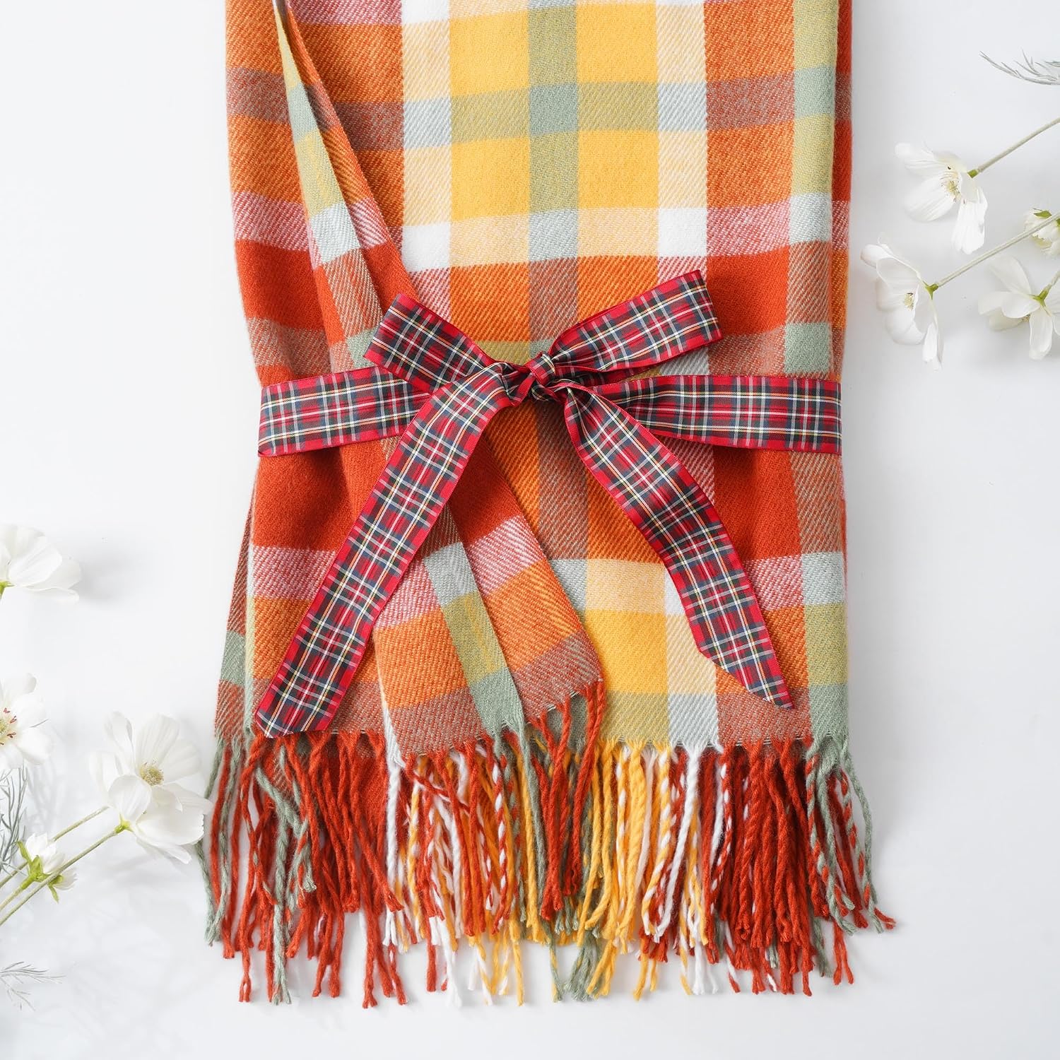 Fall Plaid Throw Blanket for Couch, Orange Plaid Blankt 50"x60", Fall Decor