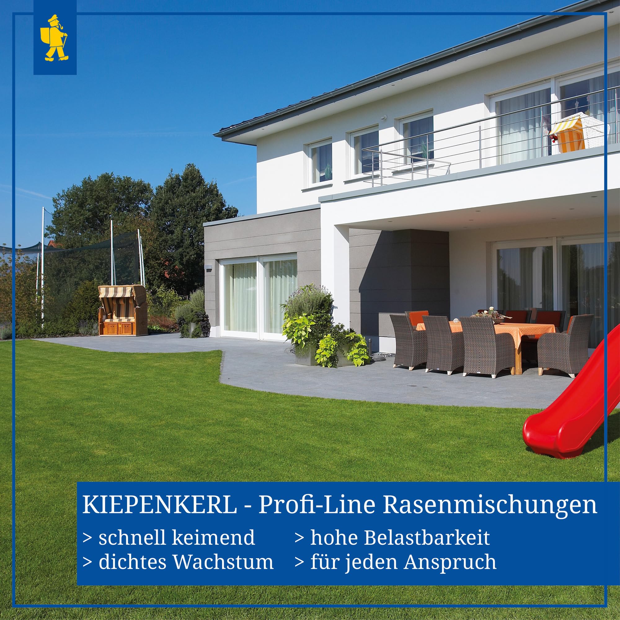 Kiepenkerl Profi-Line Sunny Green Rasen für trockene Standorte 666405 - Trockenrasen, Rasensamen sonnig, Rasen trocken, Rasensaat schnellkeimend, Qualitätsrasen aus Spitzensorten, 10 kg