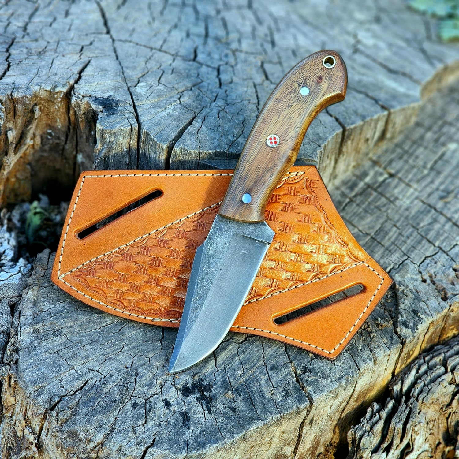 Wolf Cut Handmade 1095 Steel Hunting knife Fixed Blade knife, Rose Wood Handle Bull Cutter Knife, EDC Utility knife Cowboy Knife 1095 Steel Knife Bushcraft knife Skinning Knife with leather Sheath (Rose Wood)