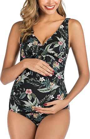 Maternity Floral Swimsuits One Piece Bathing Suits V-Neck Pregnancy Swimwear Bikini