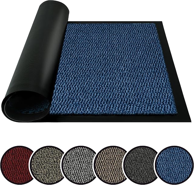 BLADO Washable Door Mats Indoor & Outdoor - Non-Slippery Heavy Duty Doormats Indoor - Stylish & Large Rubber Door Mat - Perfect Dust Grabbing Outdoor & Indoor Door Mat (Blue, 40cm x 60cm)