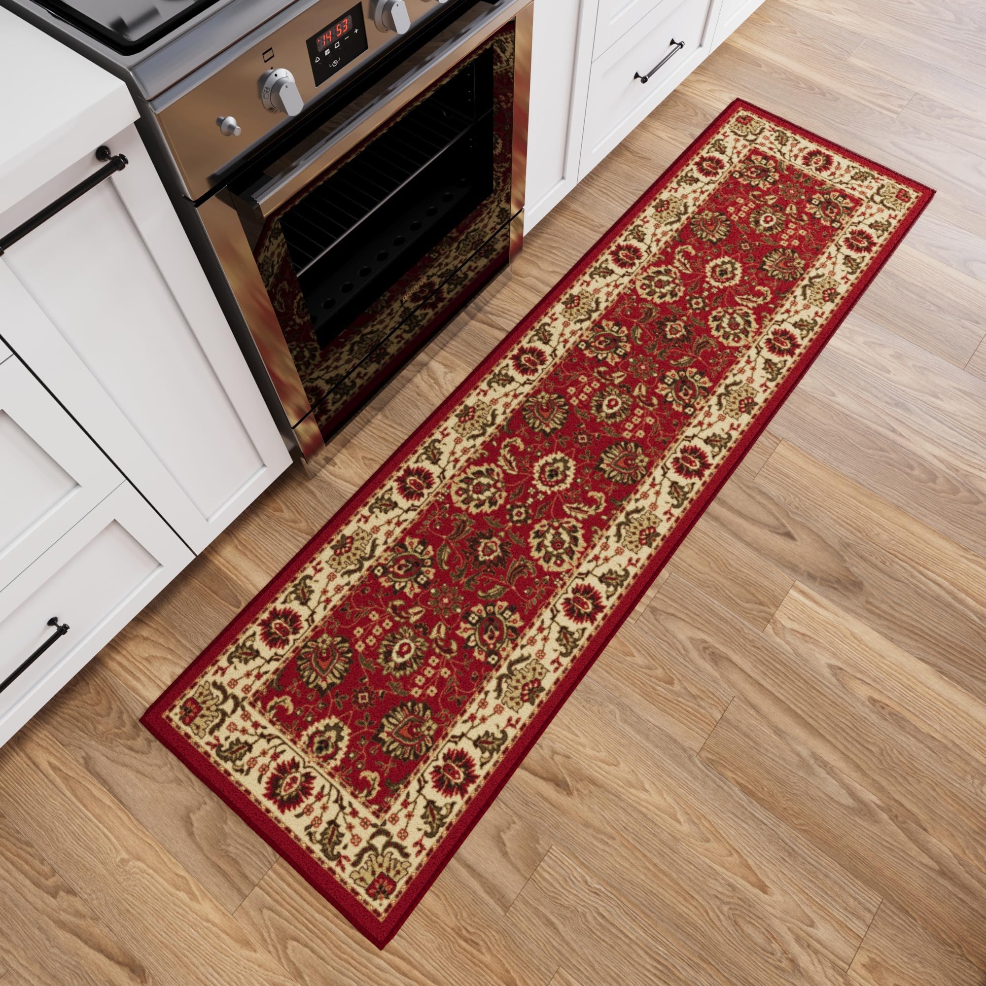 Ottomanson Hallway Runner Rug 1'10" x 7' Non Slip Oriental Area Rugs Easy to Clean Laundry Rug Runner Durable & Pet Friendly Floor Carpet Runners for Hallways Entryway Living Room Kitchen, Red