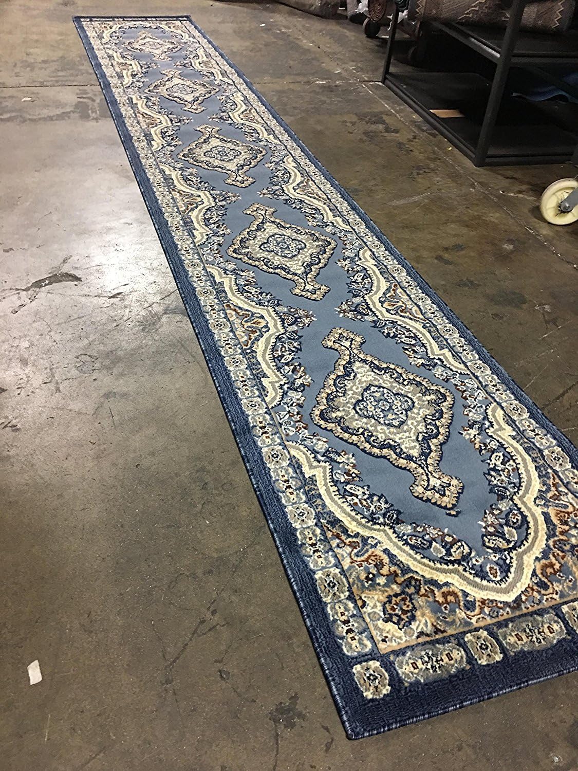 emirates Traditional Long Runner Oriental Rug Blue Design 520 (31 Inch X 9 Feet 10 Inch)