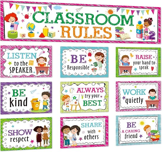 Classroom Rules Bulletin Board Set for Decorations Back to School Classroom Rules Posters Behavior Educational Good Habits Manners Chart for Kindergarten Preschool Middle High School