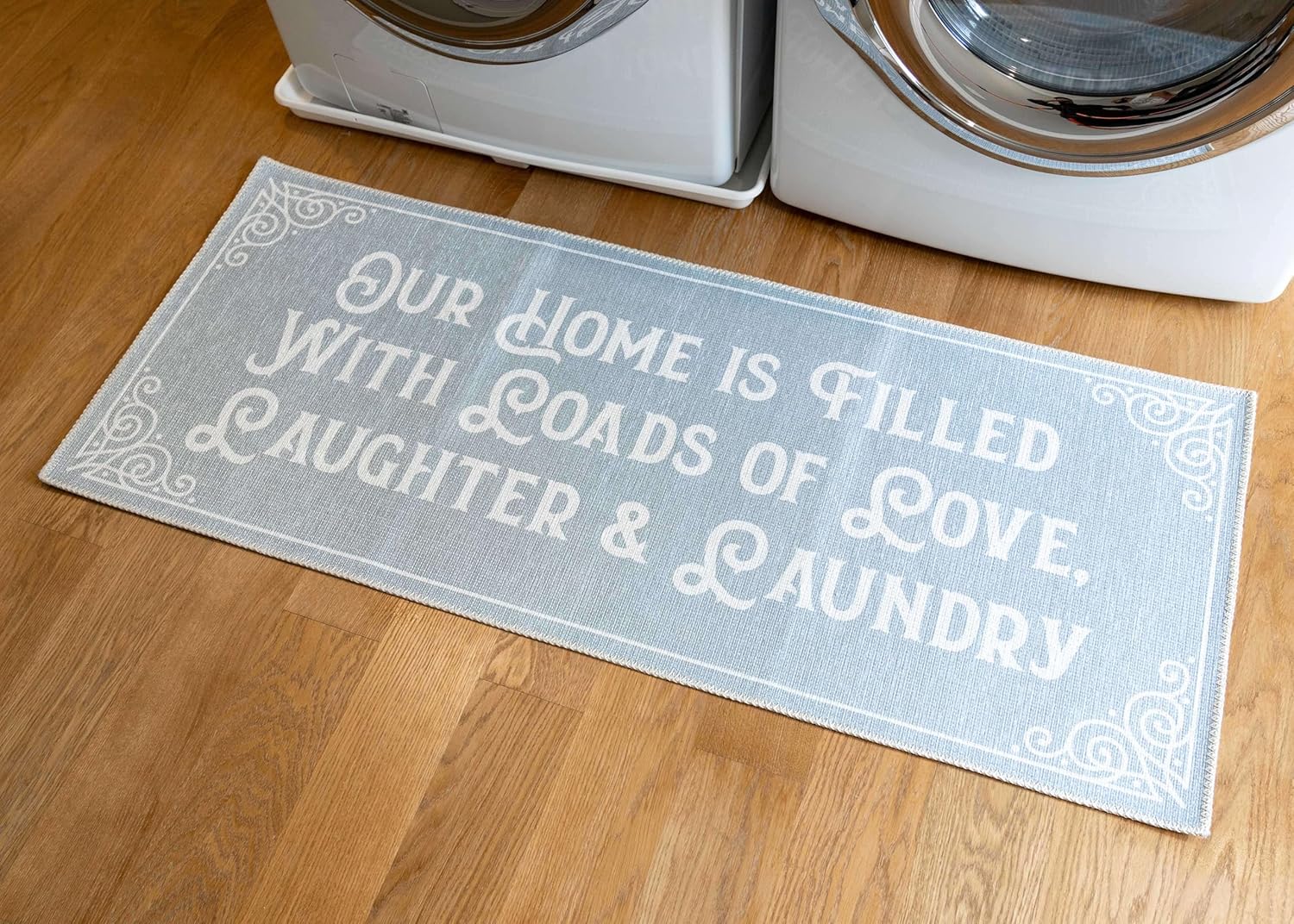 Benissimo Soft Woven Rugs, 24x56 Laundry Room Rug, 85% Cotton, Funny Non Slip Laundry Mats, Machine Washable, Bathroom Runner Floor Mat for Washroom, Kitchen, Laundry Our Home-Laughter