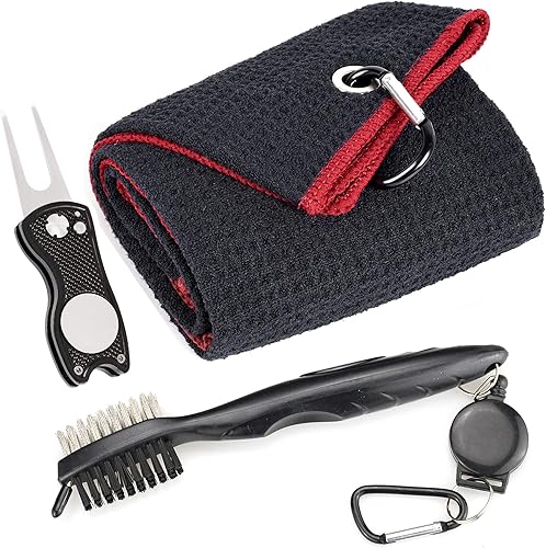 Miniatura 31 de Mile High Life Toalla de golf de microfibra con patrón de gofres Cepillo limpiador de ranuras para club Herramienta plegable con marcador