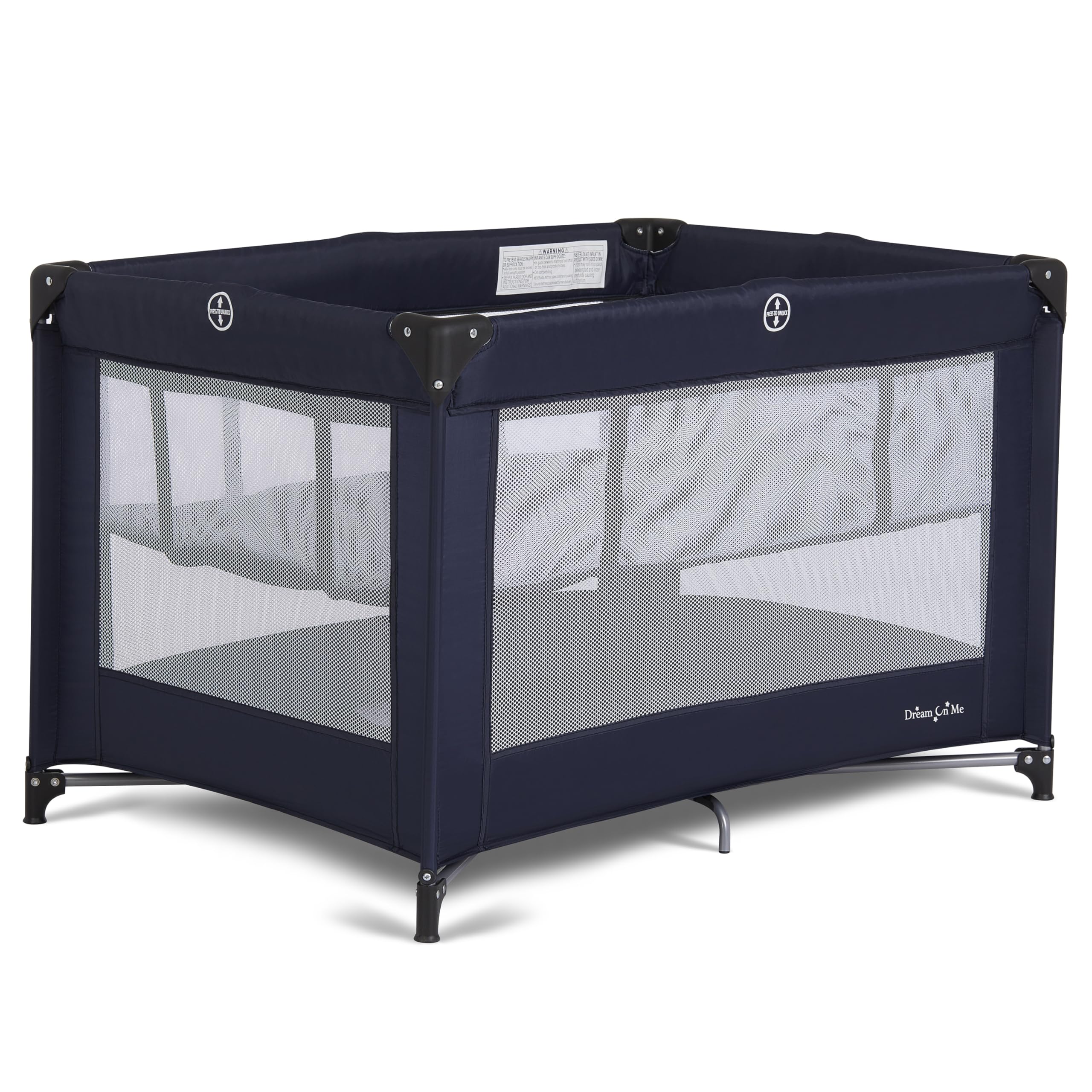 Dream On Me Zazzy Portable Playard with Bassinet - 360° Mesh Visibility, Quick Folding Travel Friendly Design, Carry Bag and Foldable Mattress Pad Included, Compact and Lightweight - Navy