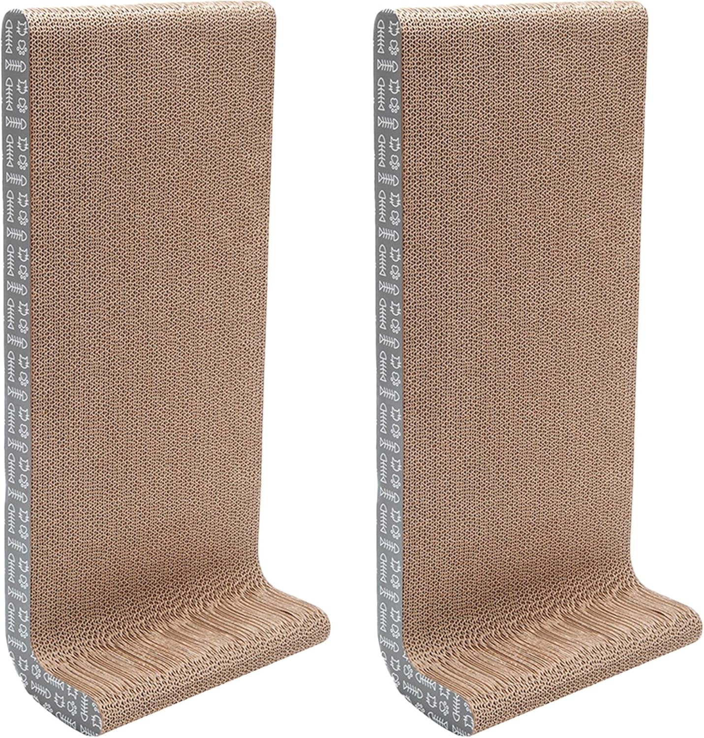 Furhaven 2-Pack Scratching Boards w/ Catnip & Wall-Mounting Hooks for Indoor Cats, Reversible - Wall-Mounted Corrugated Cat Scratchers - Gray/White Print, Wide/2-Pack