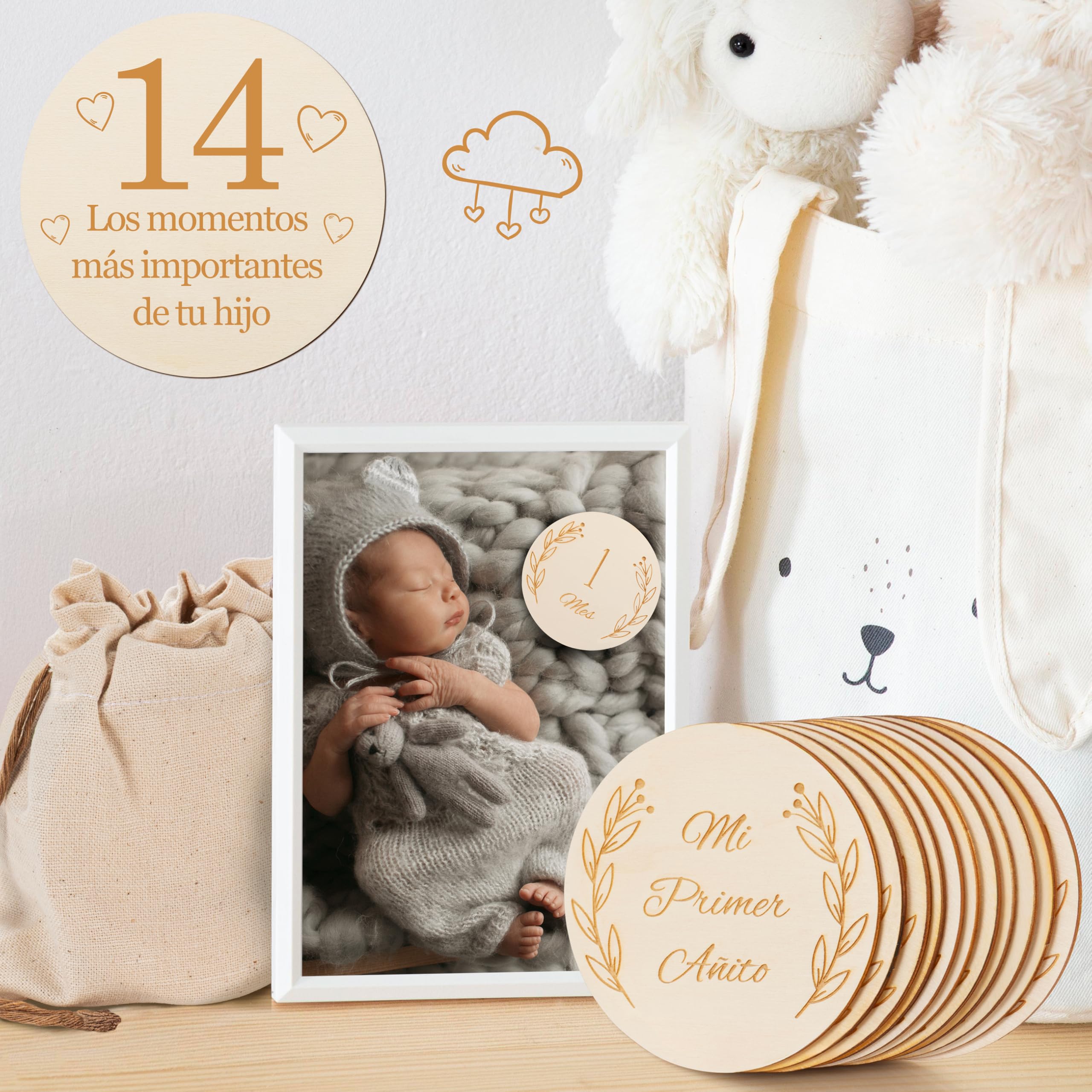 Wood You Buy Wooden Baby Milestone Cards, Baby Shower Card, Monthly Milestone Disks, Newborn Photo Props - Image 2