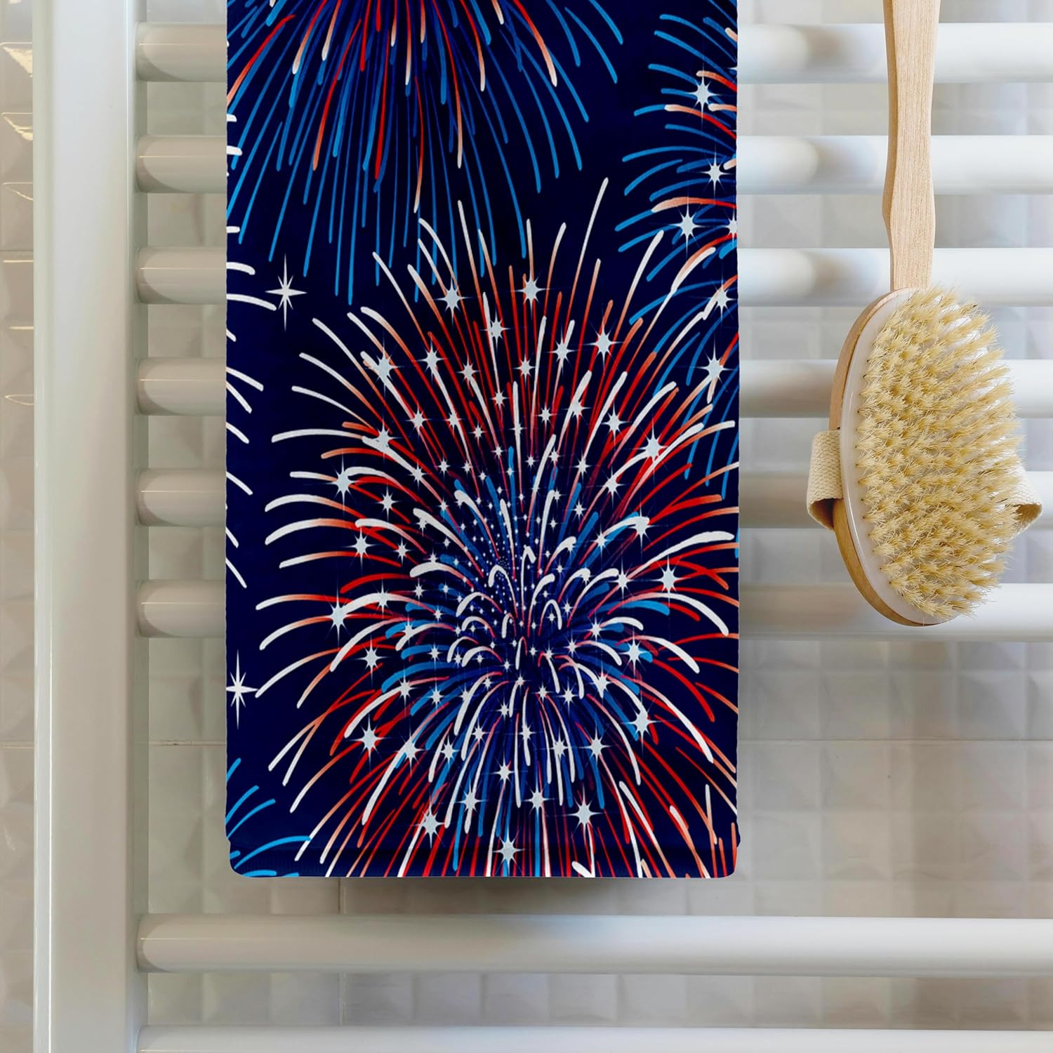 3dRose Bursting Red, White, and Blue Fireworks Design 22x30 Bath Hand Pool Towel