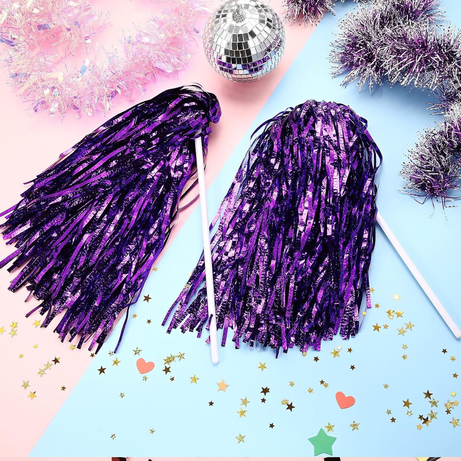 120 Pcs School Spirit Shakers Bulk, Cheerleader Pom Poms for Adults Sports Team Party Dance Football Basketball Volleyball Homecoming Fan Celebration Sporting Event